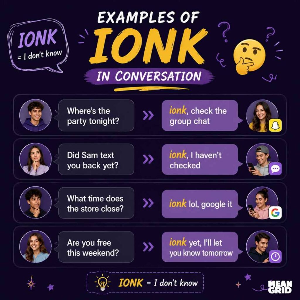 Examples of IONK in Conversation