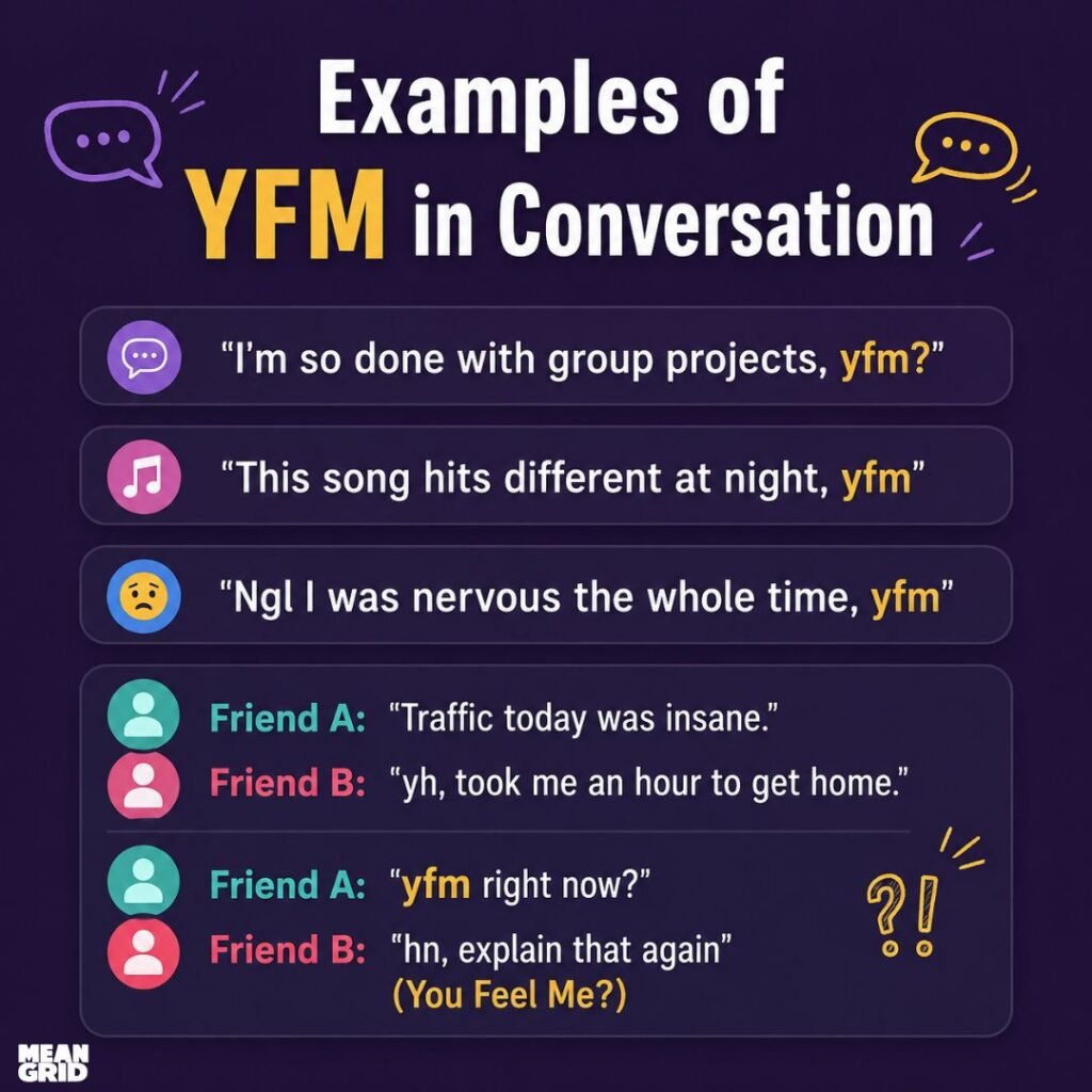 Examples of YFM Meaning in Conversation
